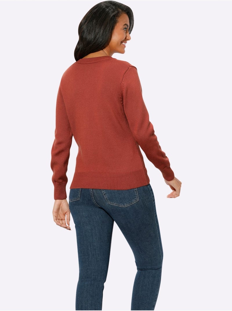 Pull à Encolure En V 50% Coton - Taille Standard - Witt Orange/Rouge - Kiabi