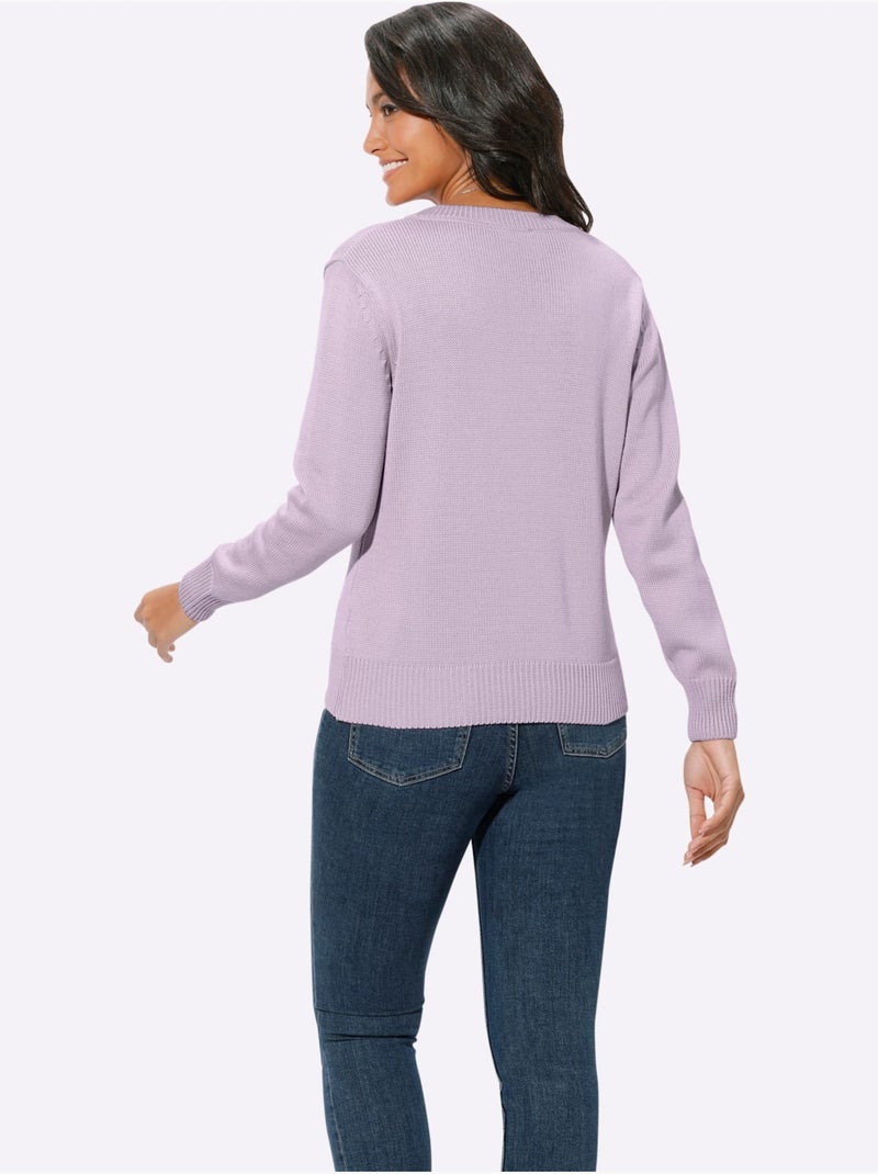 Pull à Encolure En V 50% Coton - Taille Standard - Witt Parme - Kiabi