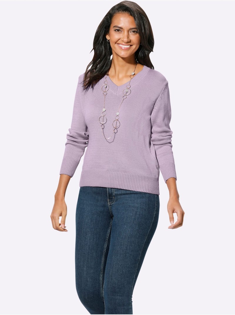 Pull à Encolure En V 50% Coton - Taille Standard - Witt Parme - Kiabi