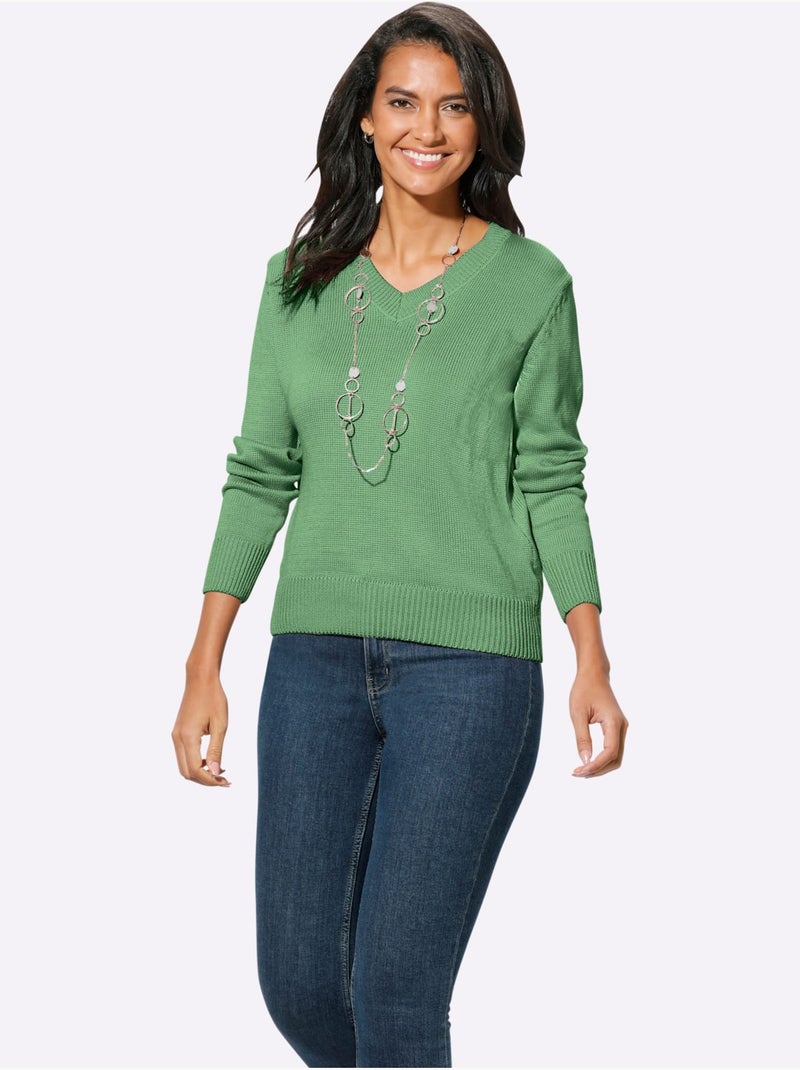 Pull à Encolure En V 50% Coton - Taille Standard - Witt Vert clair - Kiabi