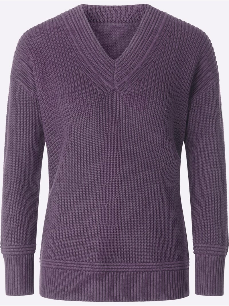 Pull à encolure en v 50% coton - taille standard - witt Violet figue - Kiabi