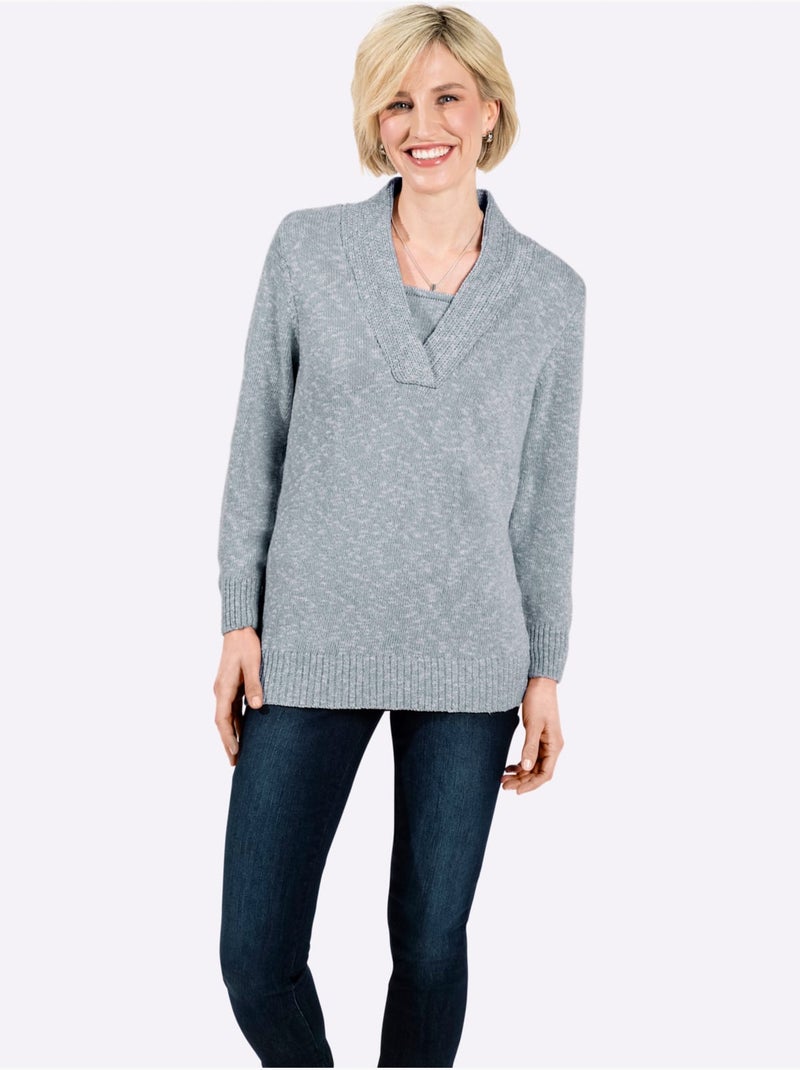 Pull à encolure en v aspect chiné - taille standard - witt Bleu clair - Kiabi