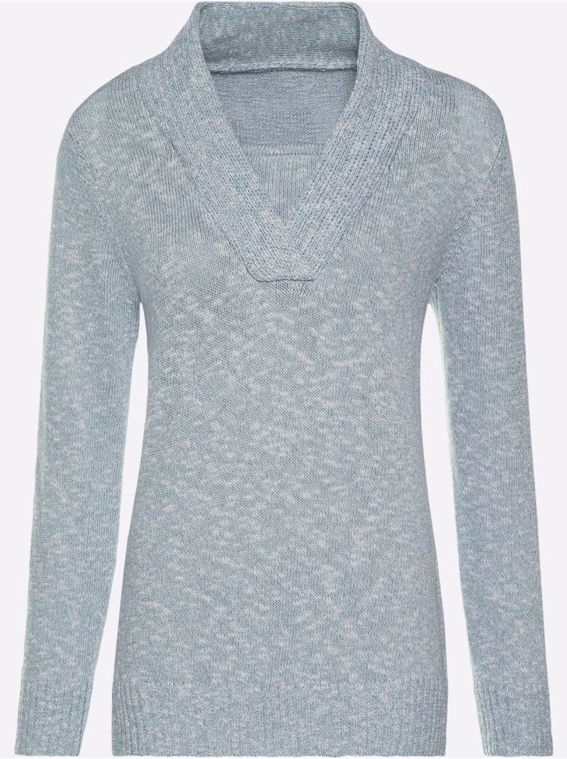 Pull à encolure en v aspect chiné - taille standard - witt Bleu clair - Kiabi