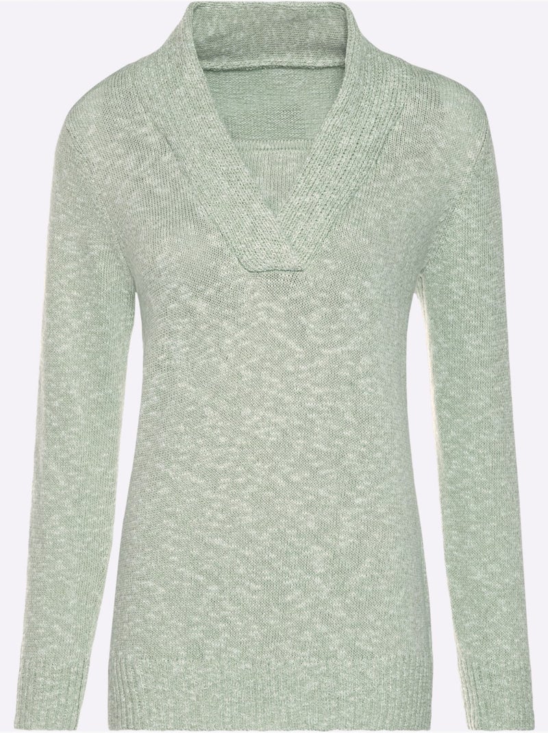 Pull à encolure en v aspect chiné - taille standard - witt Menthe - Kiabi