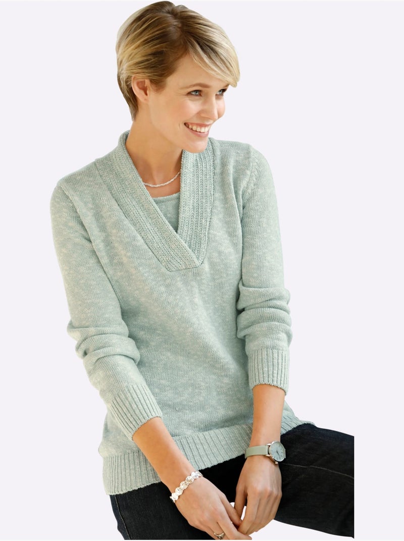 Pull à encolure en v aspect chiné - taille standard - witt Menthe - Kiabi