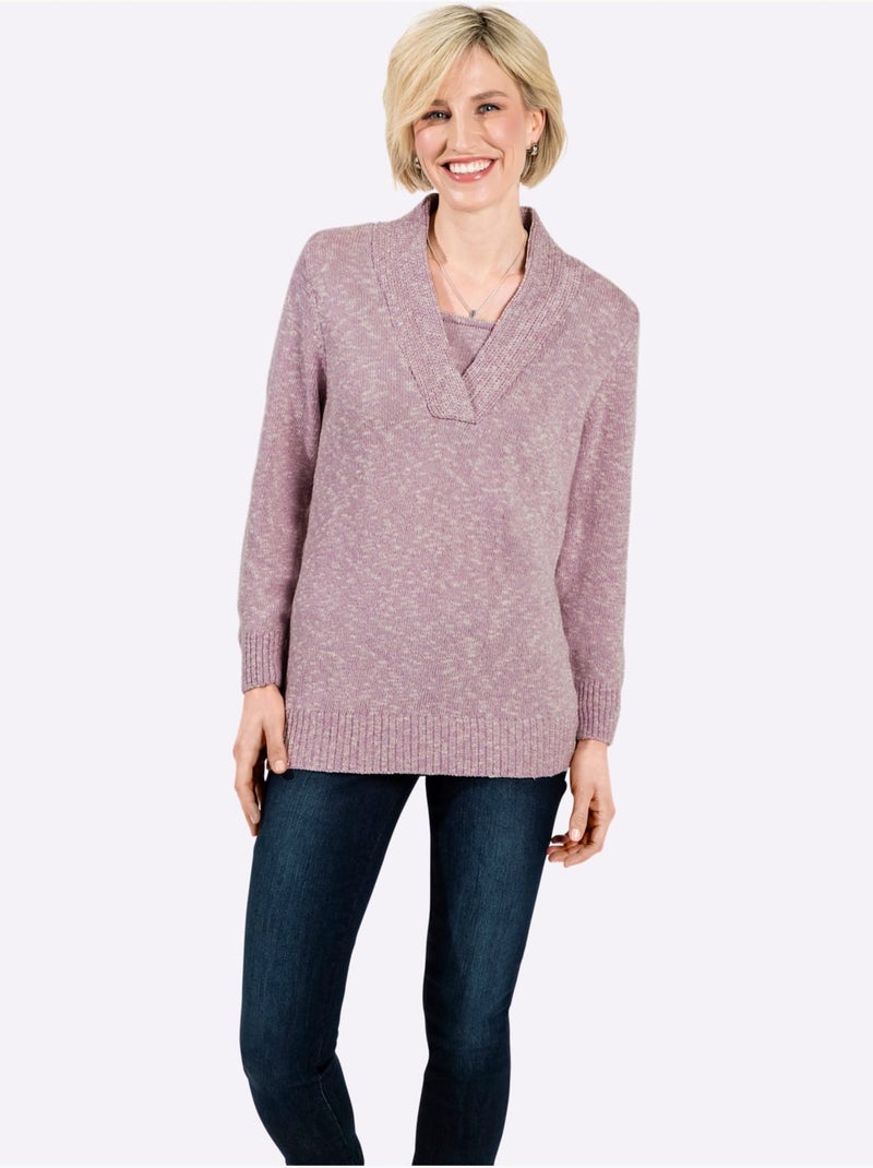 Pull à encolure en v aspect chiné - taille standard - witt Rose - Kiabi