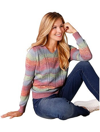 Pull à Encolure En V Avec Motif Ajouré - Taille Standard - Moda Vilona