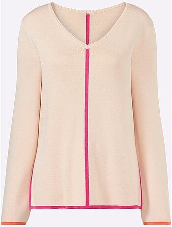 Pull à Encolure En V Détails Contrastés - Taille Standard - Helline