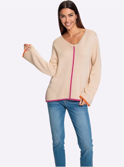 Pull à Encolure En V Détails Contrastés - Taille Standard - helline - Kiabi