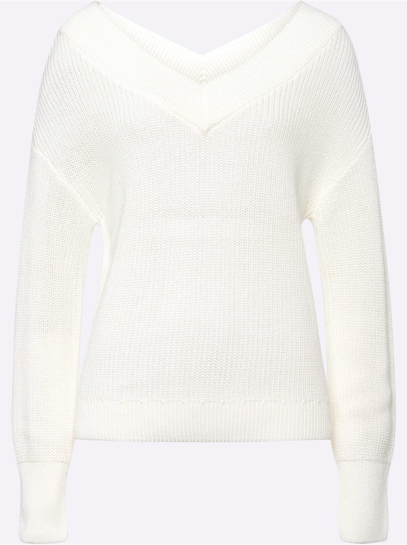 Pull à Encolure En V Encolure En V Affinante - Taille Standard - Helline Ecru - Kiabi