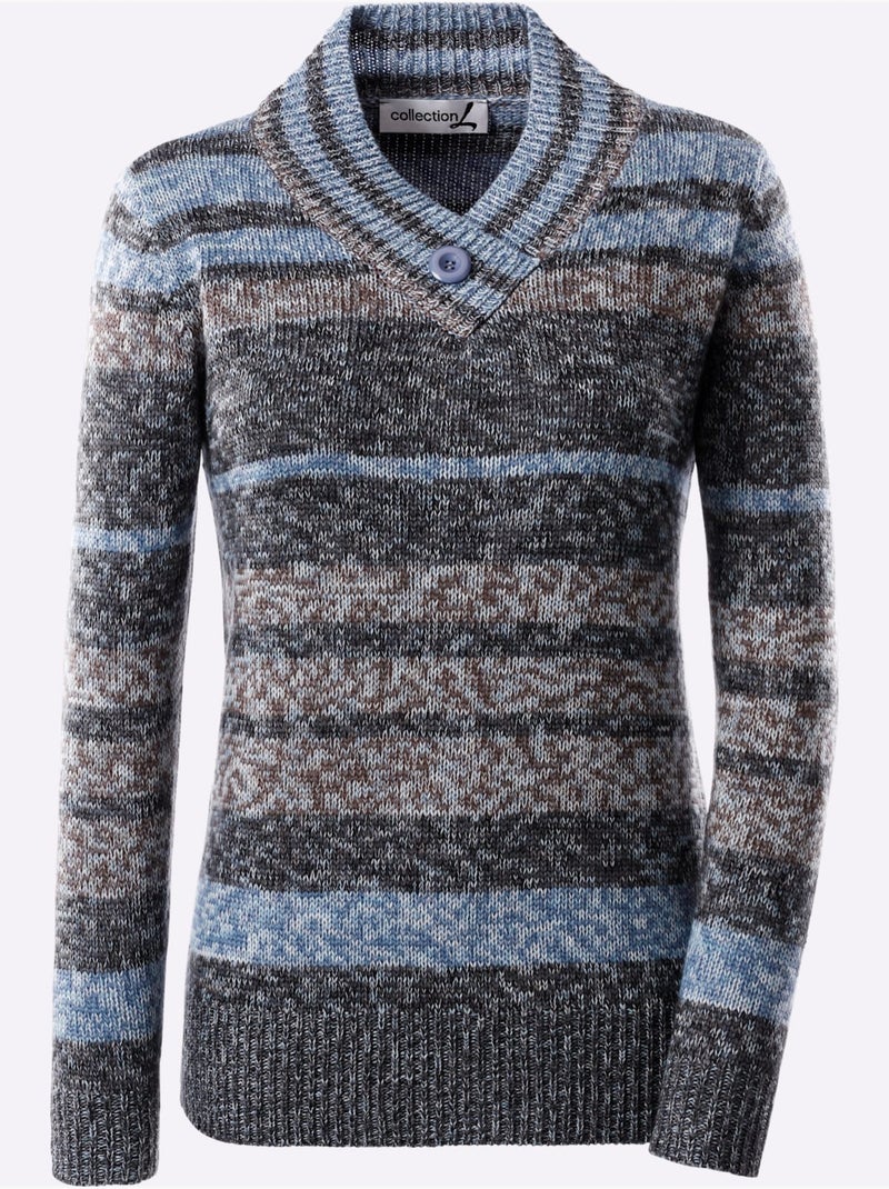 Pull à encolure en v encolure en v chevauchante - taille standard - witt Bleu jean - Kiabi