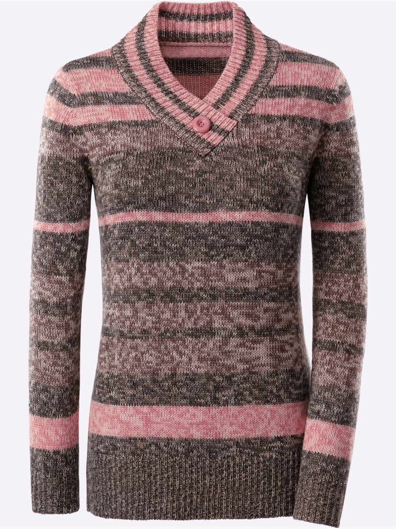Pull à encolure en v encolure en v chevauchante - taille standard - witt Gris Rose - Kiabi