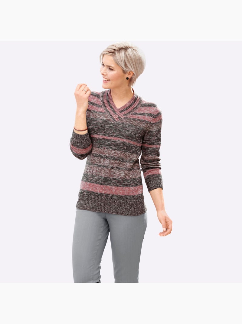 Pull à encolure en v encolure en v chevauchante - taille standard - witt Gris Rose - Kiabi