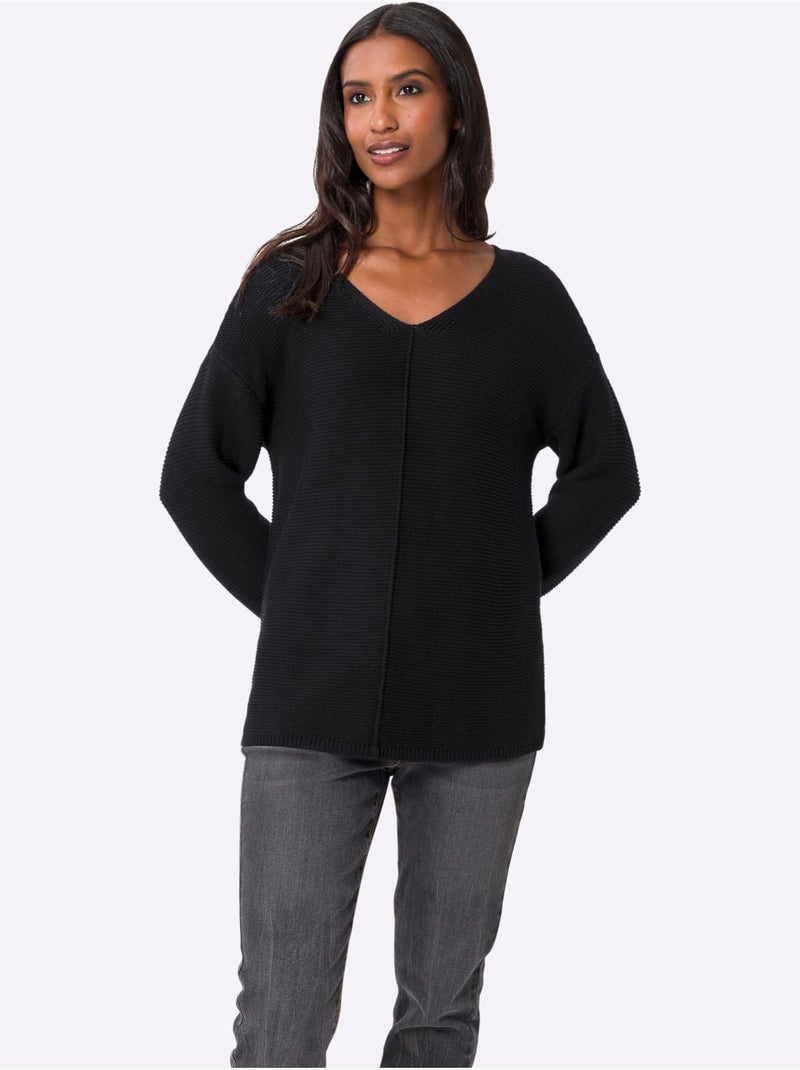 Pull à Encolure En V Encolure V Tendance - Taille Standard - Helline Noir - Kiabi