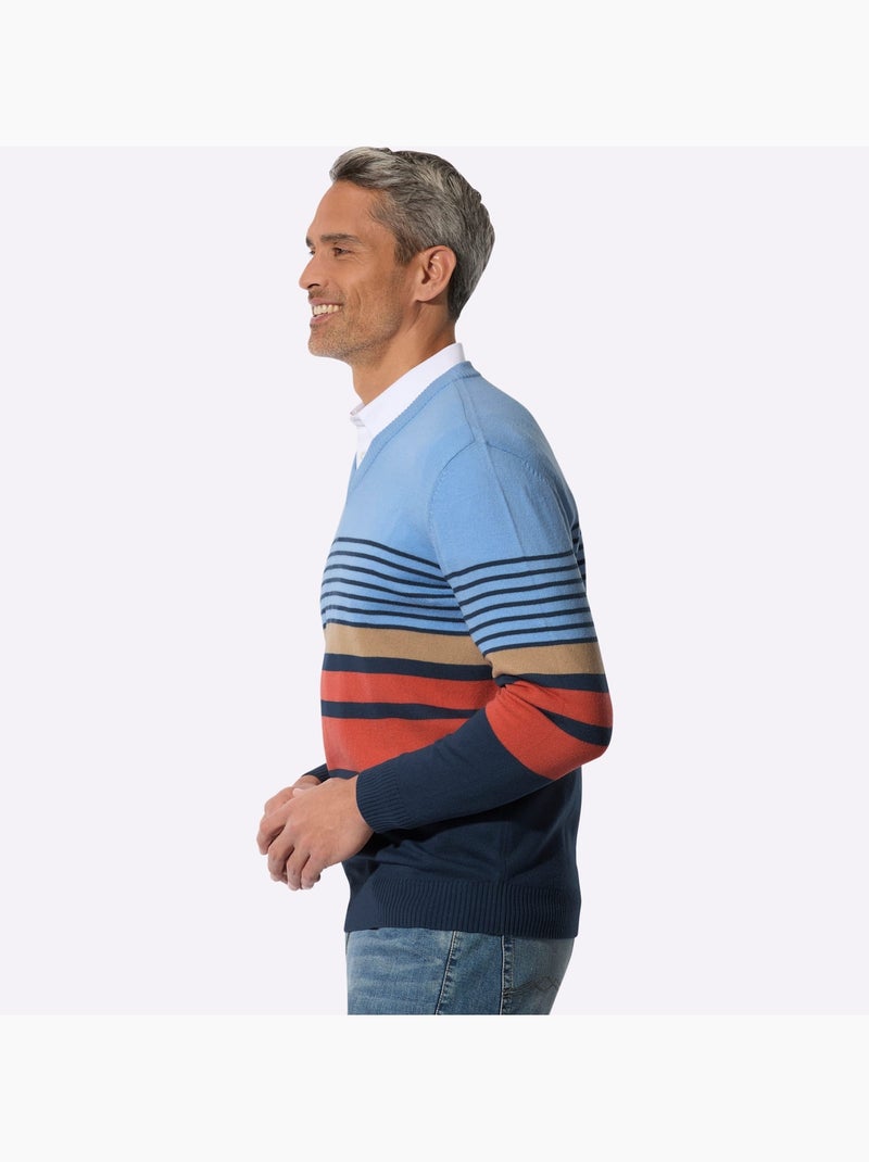 Pull à encolure en v joli motif tricoté - taille standard - moda vilona Bleu ciel - Kiabi