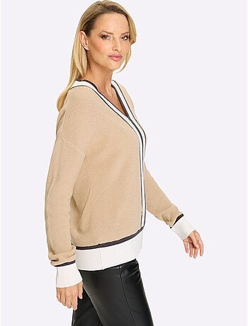 Pull à Encolure En V Pur Coton - Taille Standard - Helline