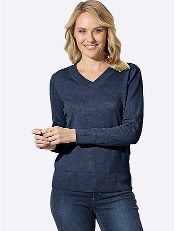 Pull à encolure en v pur coton - taille standard - moda vilona