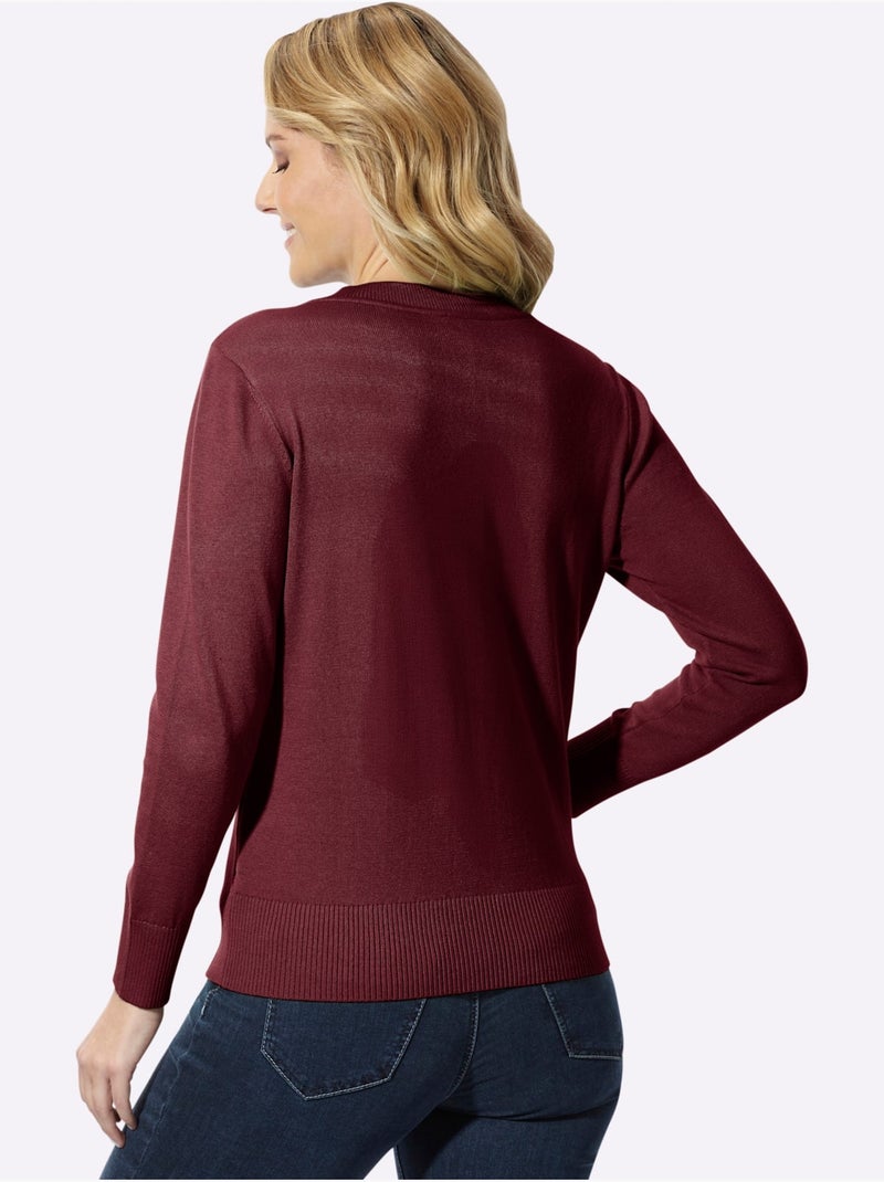 Pull à encolure en v pur coton - taille standard - moda vilona Bordeaux - Kiabi
