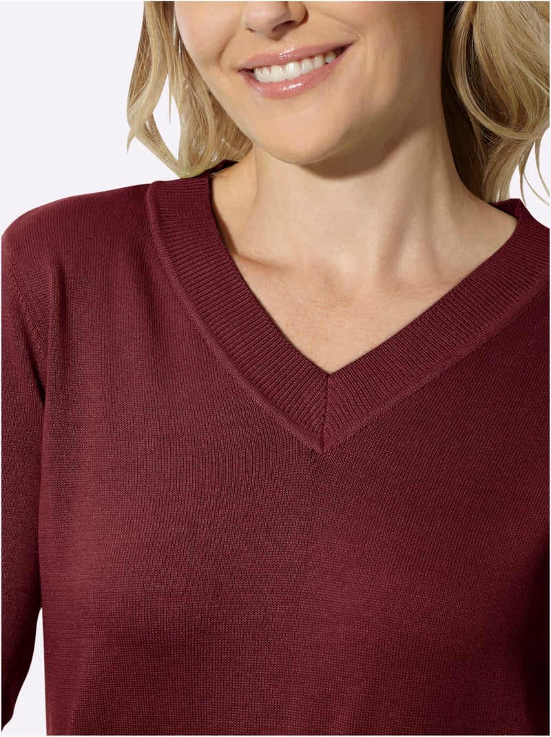 Pull à encolure en v pur coton - taille standard - moda vilona Bordeaux - Kiabi