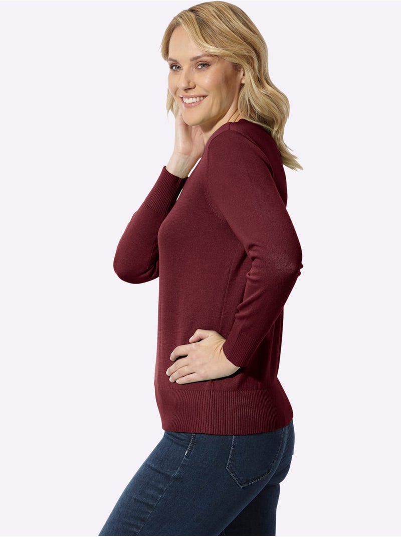 Pull à encolure en v pur coton - taille standard - moda vilona Bordeaux - Kiabi