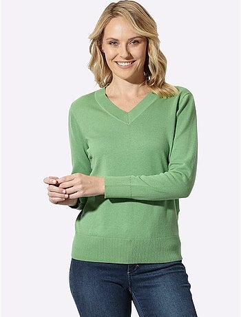 Pull à encolure en v pur coton - taille standard - moda vilona