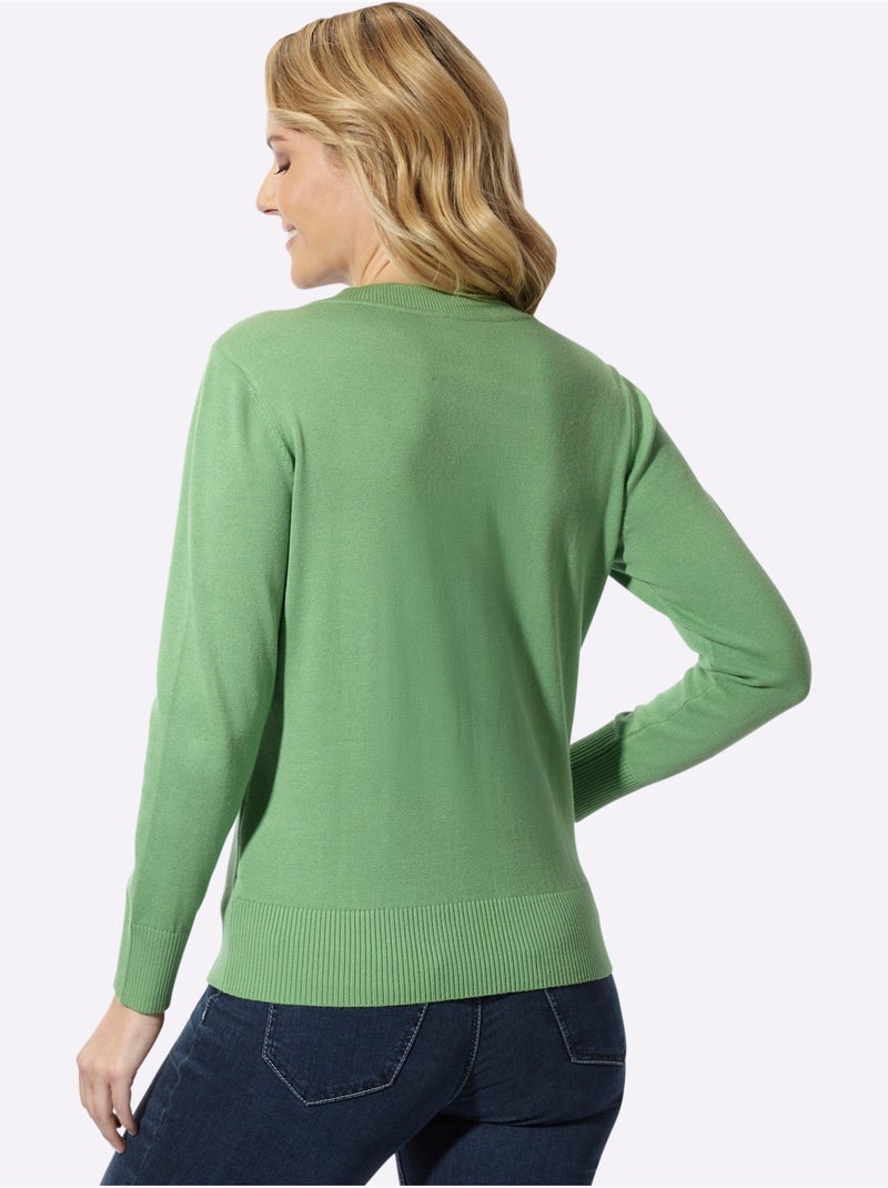 Pull à encolure en v pur coton - taille standard - moda vilona Vert clair - Kiabi