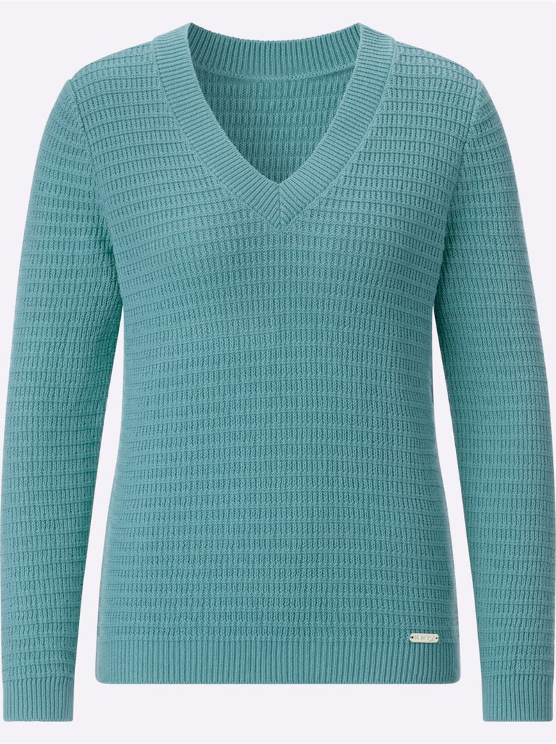 Pull à Encolure En V Pur Coton - Taille Standard - Witt Bleu encre - Kiabi