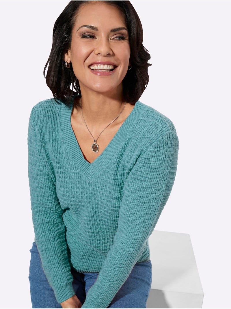 Pull à Encolure En V Pur Coton - Taille Standard - Witt Bleu encre - Kiabi