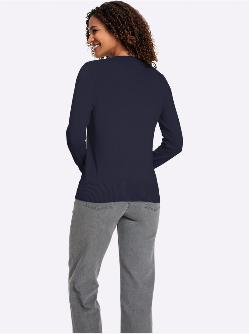 Pull à encolure en v pur coton - taille standard - witt Bleu marine - Kiabi