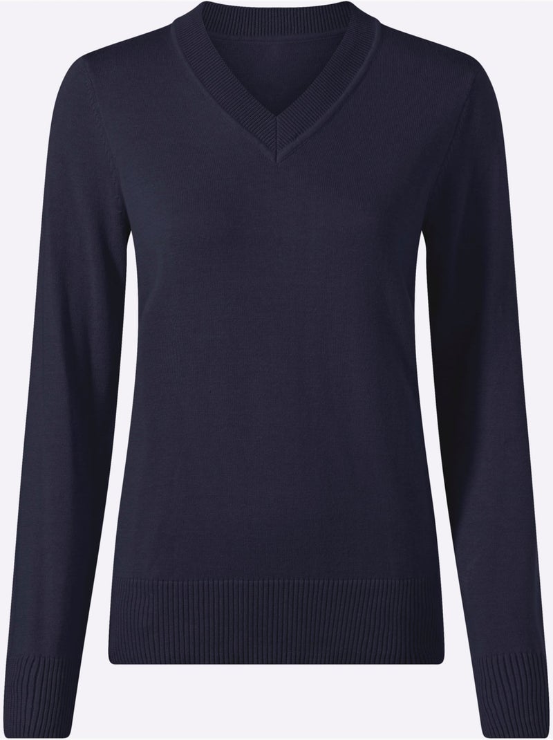 Pull à encolure en v pur coton - taille standard - witt Bleu marine - Kiabi