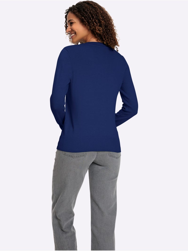 Pull à encolure en v pur coton - taille standard - witt Bleu roi - Kiabi