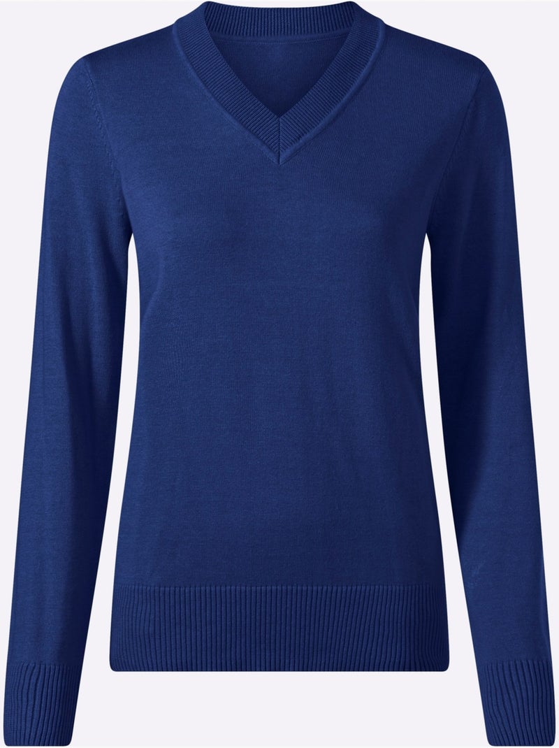 Pull à encolure en v pur coton - taille standard - witt Bleu roi - Kiabi