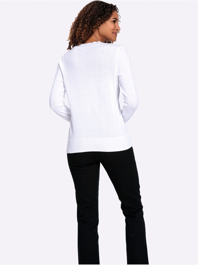 Pull à encolure en v pur coton - taille standard - witt Ecru - Kiabi