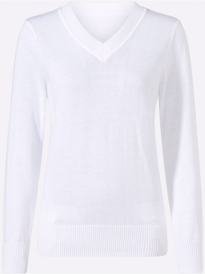 Pull à encolure en v pur coton - taille standard - witt Ecru - Kiabi