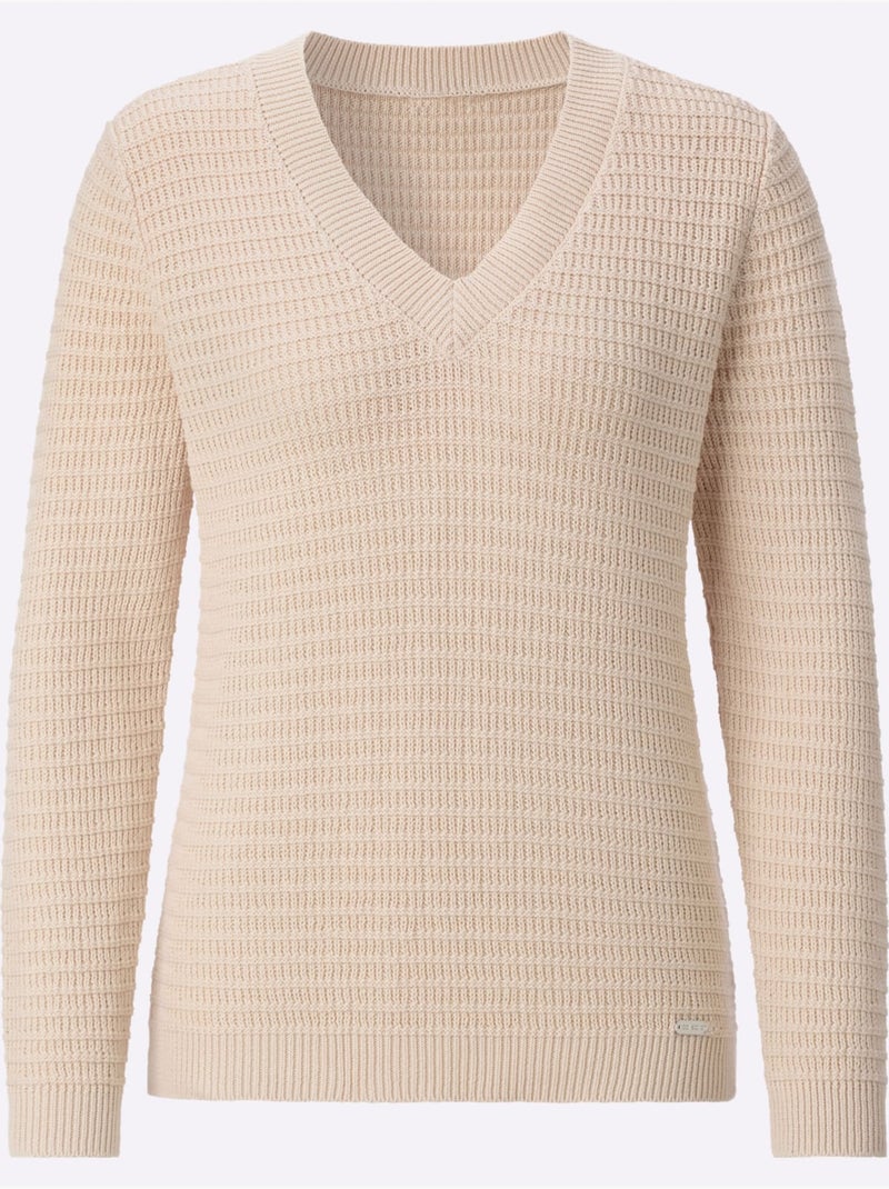 Pull à Encolure En V Pur Coton - Taille Standard - Witt Marron clair - Kiabi