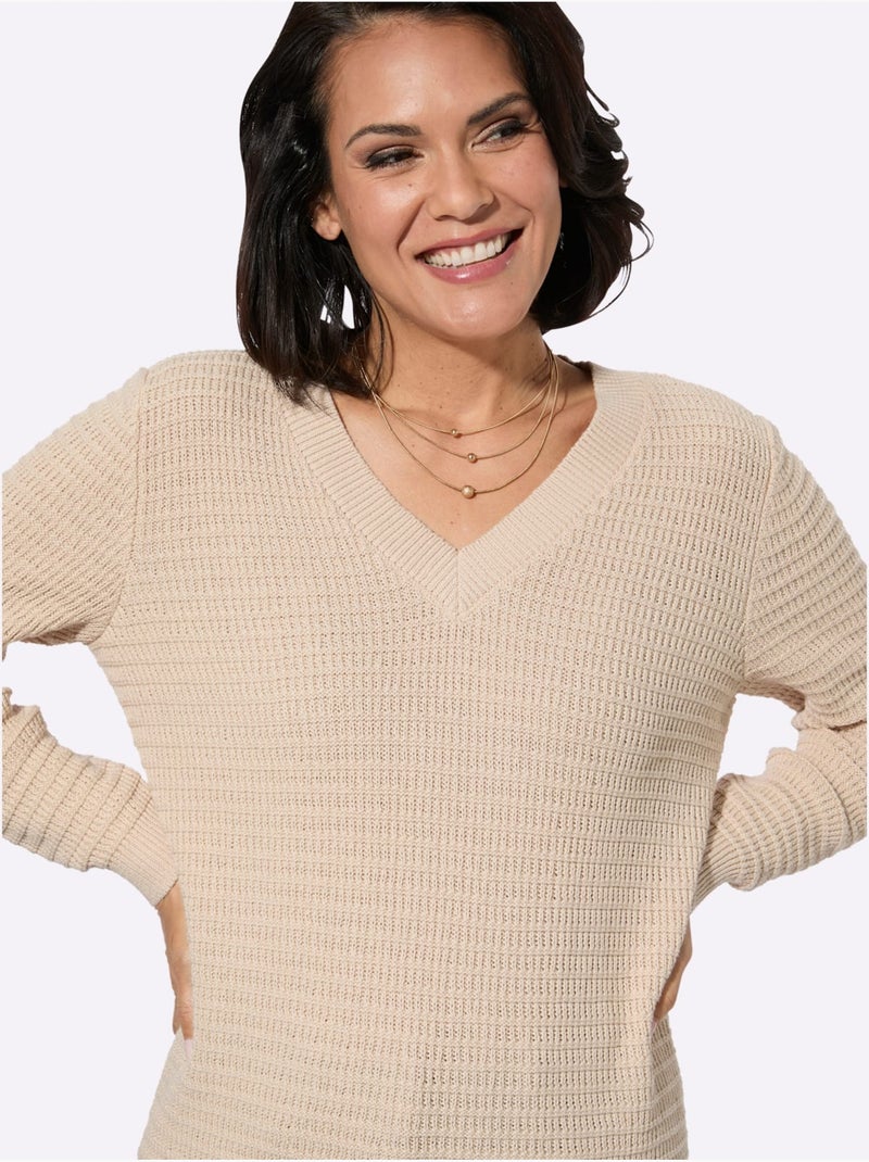Pull à Encolure En V Pur Coton - Taille Standard - Witt Marron clair - Kiabi