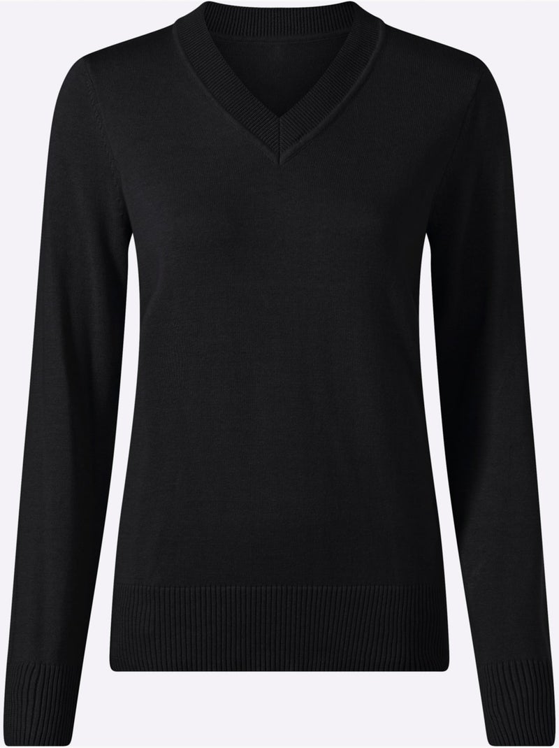 Pull à encolure en v pur coton - taille standard - witt Noir - Kiabi