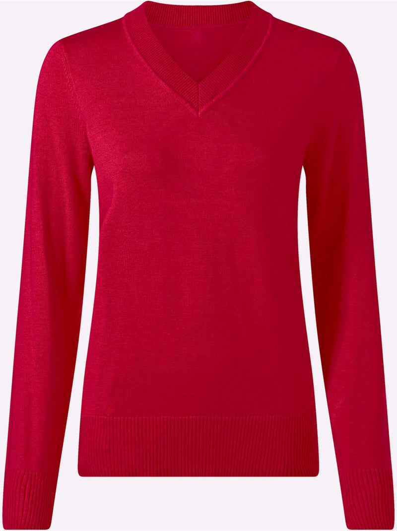 Pull à encolure en v pur coton - taille standard - witt Rouge - Kiabi