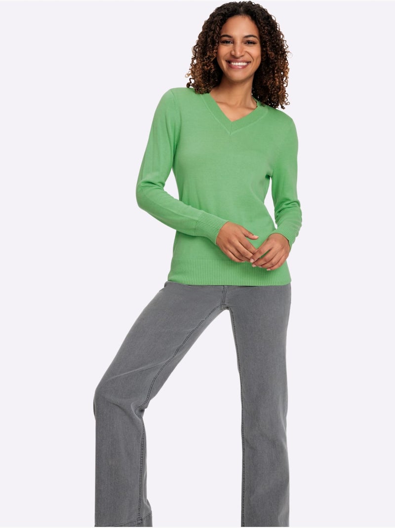 Pull à encolure en v pur coton - taille standard - witt Vert clair - Kiabi