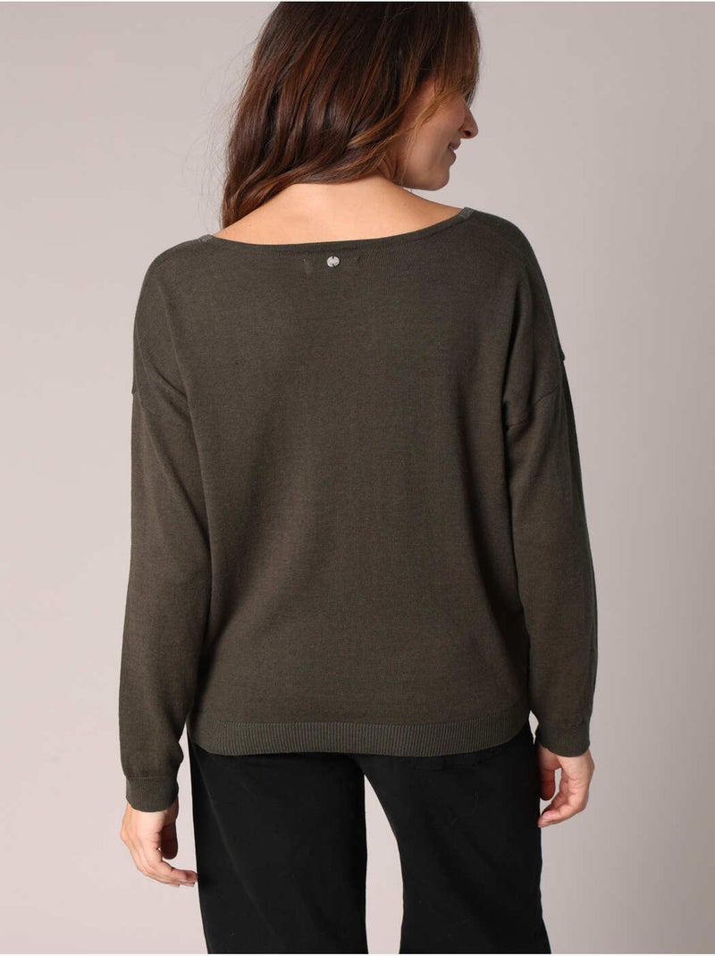 Pull à encolure fantaisie 'deeluxe' Kaki foncé - Kiabi
