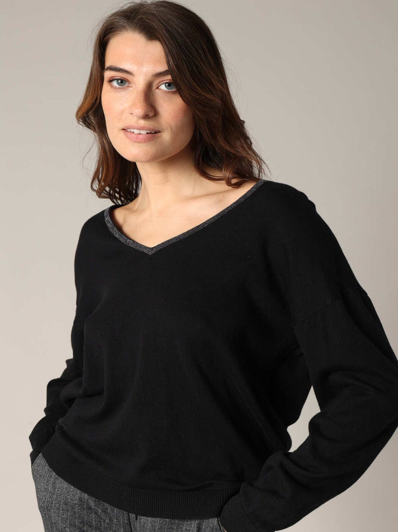 Pull à encolure fantaisie 'Deeluxe' Noir - Kiabi