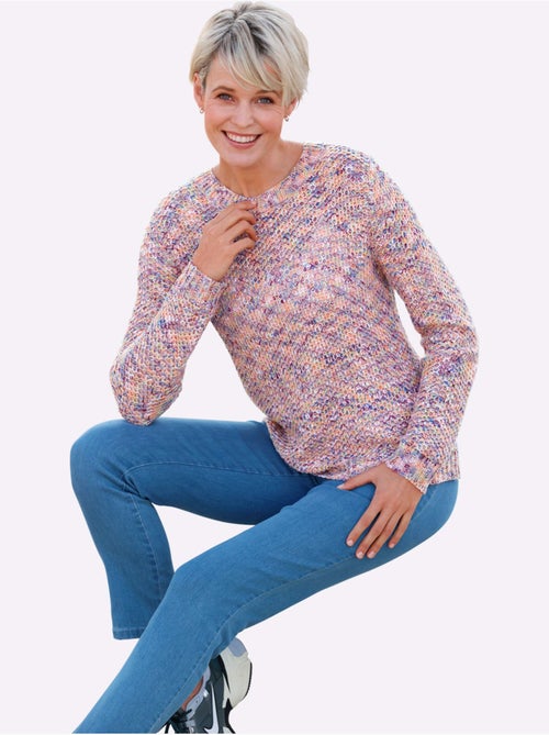 Pull à encolure ronde avec finitions côtelées en tricot chiné - Taille standard - Moda Vilona - Kiabi Pull à encolure ronde avec finitions côtelées en tricot chiné - Taille standard - Moda Vilona - Kiabi