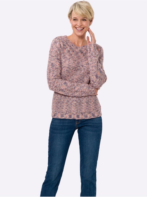Pull à encolure ronde avec finitions côtelées en tricot chiné - Taille standard - Moda Vilona - Kiabi Pull à encolure ronde avec finitions côtelées en tricot chiné - Taille standard - Moda Vilona - Kiabi