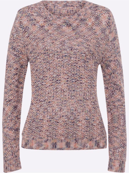 Pull à encolure ronde avec finitions côtelées en tricot chiné - Taille standard - Moda Vilona - Kiabi Pull à encolure ronde avec finitions côtelées en tricot chiné - Taille standard - Moda Vilona - Kiabi