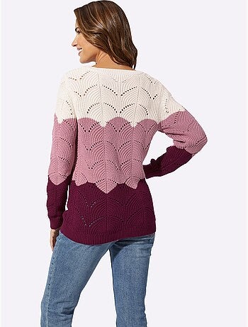 Pull à encolure ronde en tricot ajouré avec finitions côtelées - Taille standard - Moda Vilona