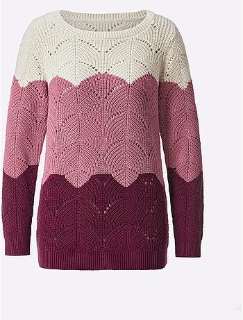 Pull à encolure ronde en tricot ajouré avec finitions côtelées - Taille standard - Moda Vilona