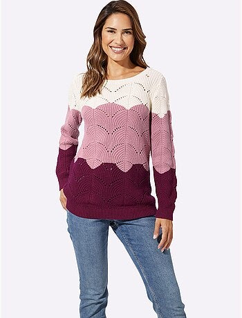 Pull à encolure ronde en tricot ajouré avec finitions côtelées - Taille standard - Moda Vilona