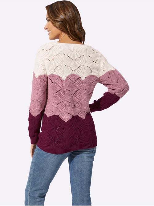 Pull à encolure ronde avec tricot ajouré et finitions côtelées - Taille standard - Moda Vilona - Kiabi