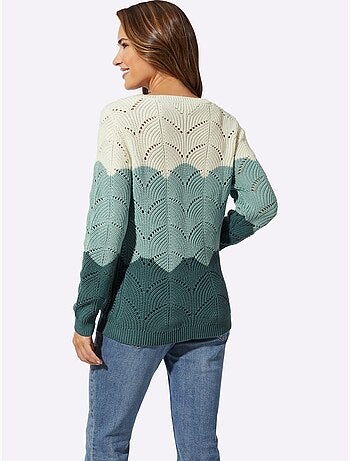 Pull à encolure ronde en tricot ajouré avec finitions côtelées - Taille standard - Moda Vilona
