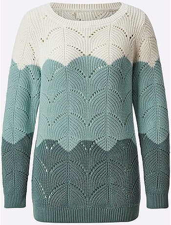 Pull à encolure ronde en tricot ajouré avec finitions côtelées - Taille standard - Moda Vilona
